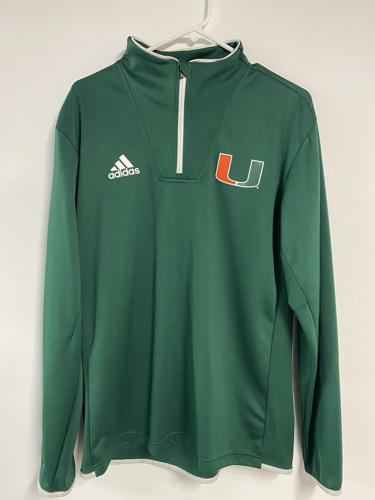 adidas Men’s Green Solid 1/4 Zip Mock Neck Long Sleeve Pullover Logo Top