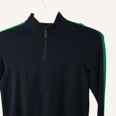 Vintage Polo Ralph Lauren Mens Black Green Stripe Quarter Zip Pullover Sweater