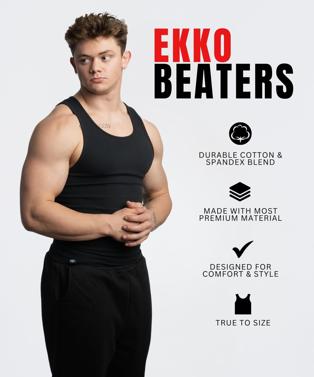 Ekkovision Beaters, Men's Tank Tops, Cotton Spandex Blend Tanks Medium, Black gallery