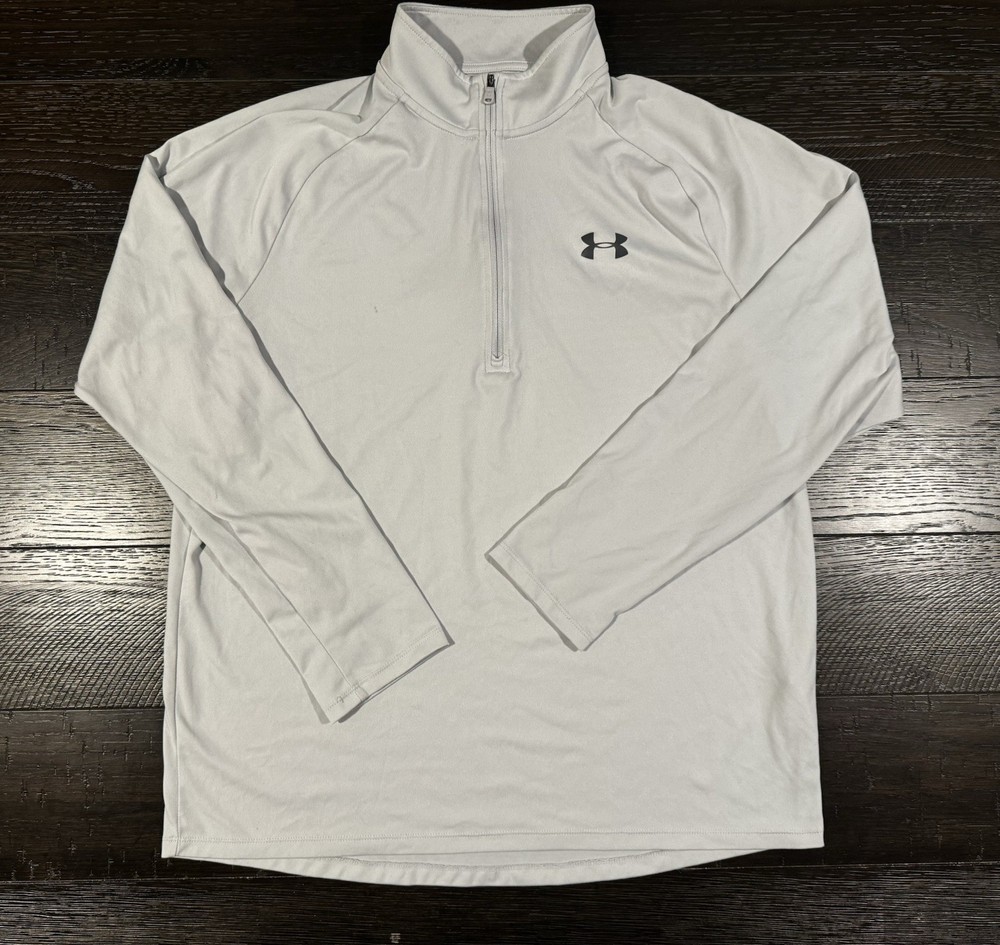 Under Armour Mens Tech 1/2 Zip Pullover Light Gray Heather Long Sleeve Large