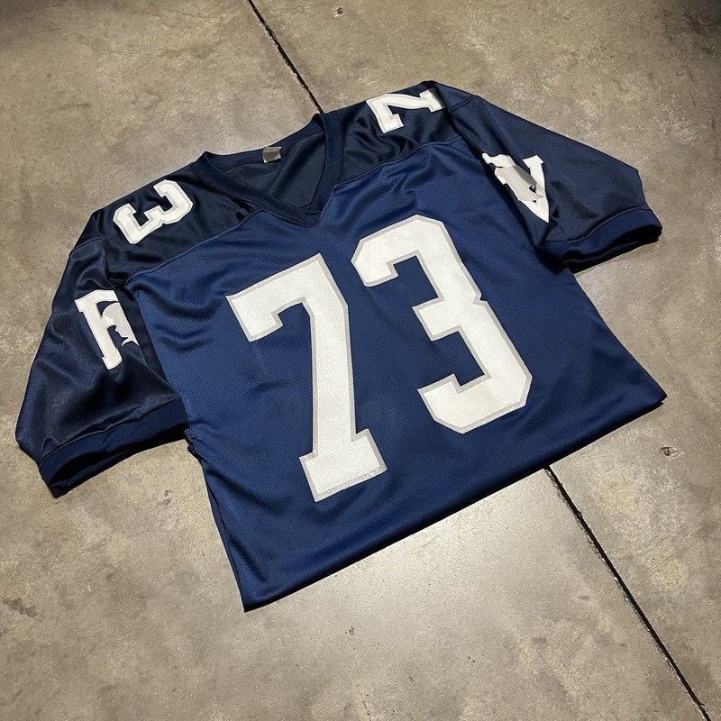 Vintage Mesh Practice Football Jersey Large Navy Blue Cropped Nylon 80s USA gallery