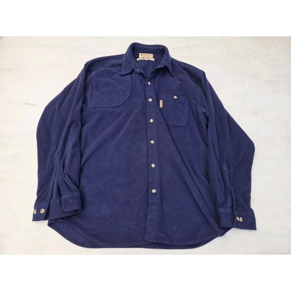Vtg Columbia Fleece Shirt Jacket Mens L Blue Button Front Long Sleeve Outdoor