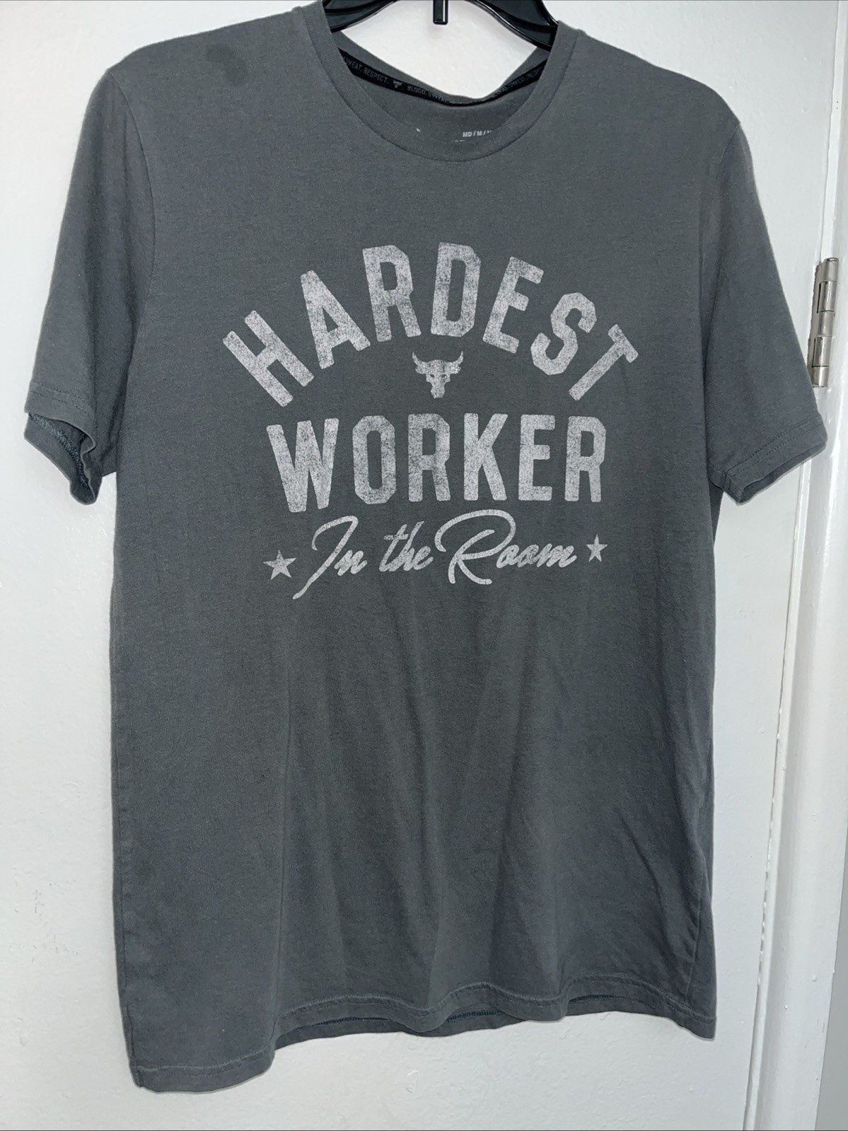 Under Armor Men’s Hardest Worker In The Room Tee Gray Medium Blood Sweat Respect gallery