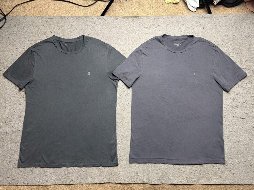 Lot Of 2 AllSaints Shirt Mens Medium Gray Short Sleeve Ramskull Logo Slim Fit