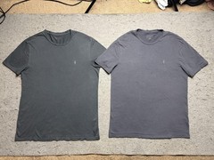Lot Of 2 AllSaints Shirt Mens Medium Gray Short Sleeve Ramskull Logo Slim Fit