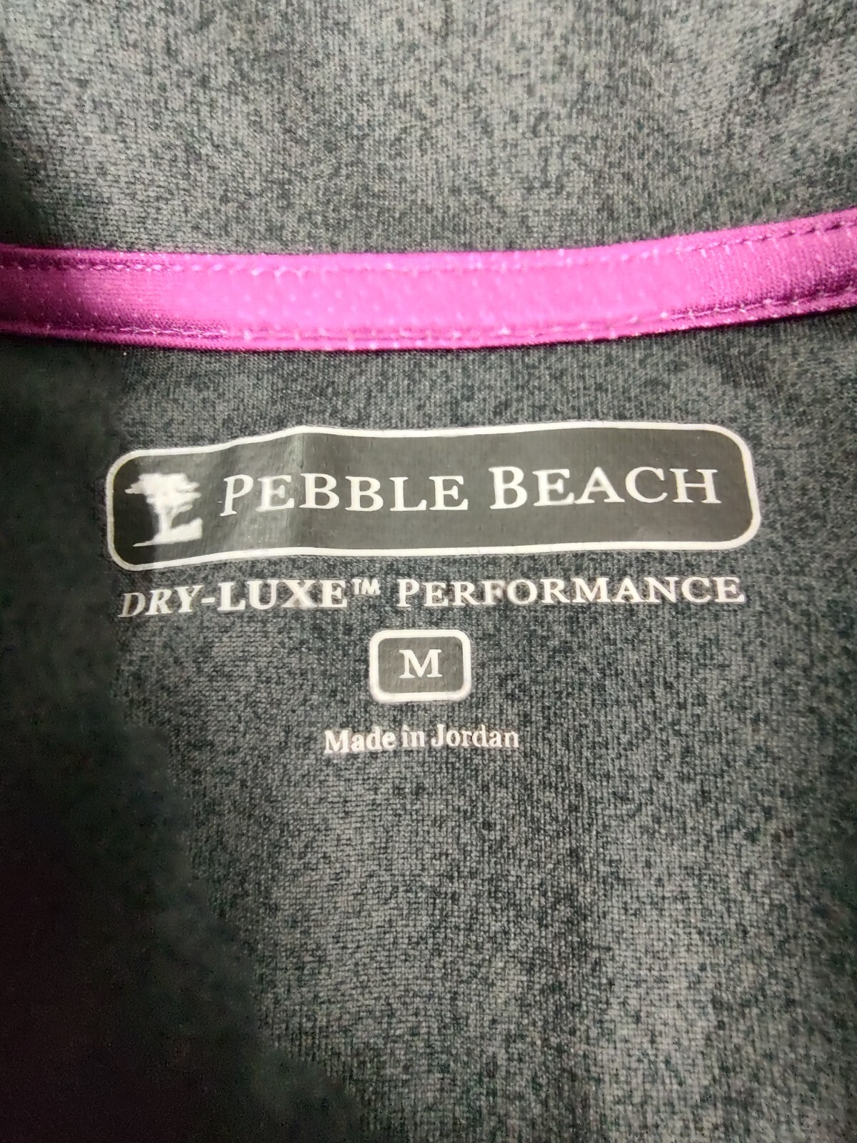 Pebble Beach Men's M Performance Polo Shirt Dark Charcoal Grey Purple w/Stripes gallery