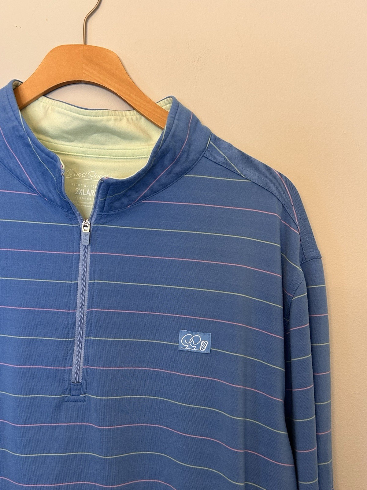 Good Good Jimmy Q Zip Golf Pullover Mens 2XL Blue Multicolor Stripe 1/4 Zip gallery