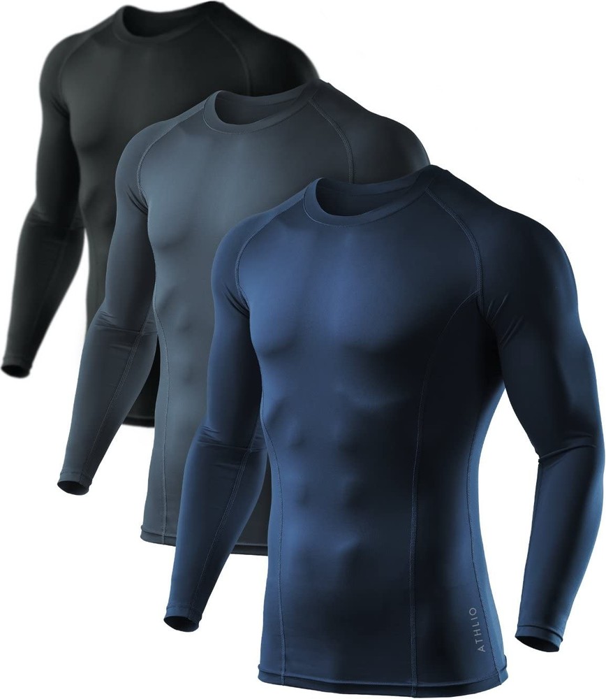 ATHLIO Mens UPF 50+ Long Sleeve Compression Shirts, Water Sports Rash Guard B...