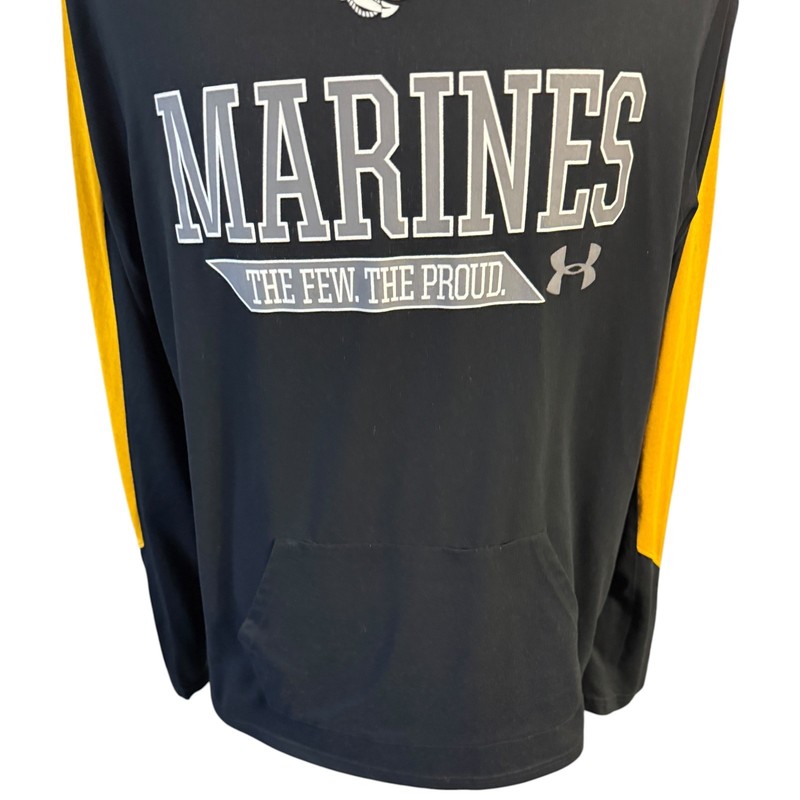 Under Armour USMC Marine Corps Hoodie T-Shirt Mens XL Black Yellow Military gallery