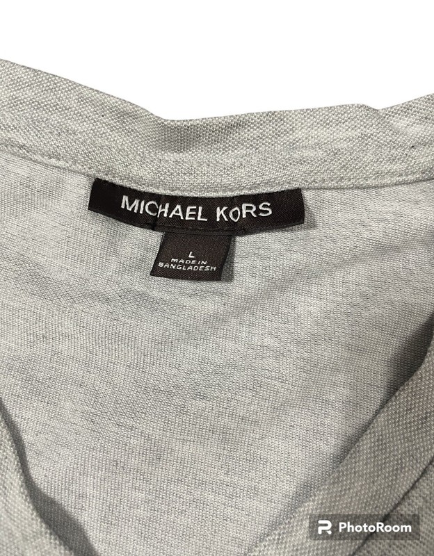 Michael Kors Shirt Adult Large Gray V Neck MK Logo Short Sleeve Classic Mens gallery