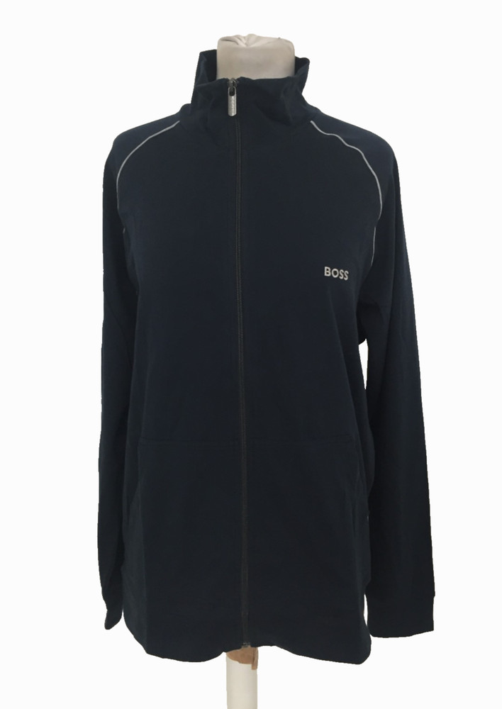 Boss Men's Track Top Size M Navy Funnel Neck Jersey Zip Up Logo Piping New