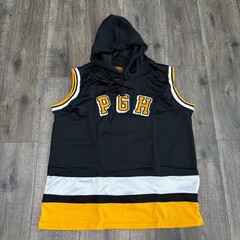 Civic Sports Co Mens Pittsburgh PGH Sleeveless Hooded Mesh Jersey Black Gold L