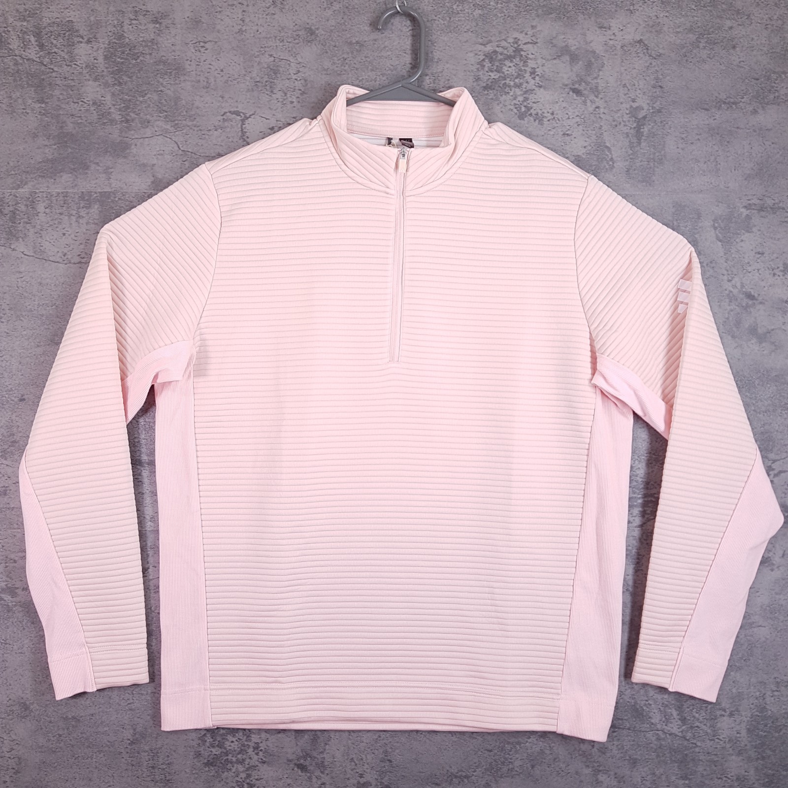 ADIDAS ULTIMATE365 DWR Textured 1/4 Zip Pullover Golf Sweater Mens SMALL Pink gallery