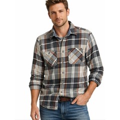 Lands’ End Flannel Shirt Men M Charcoal Plaid Traditional Fit Cotton Button Down