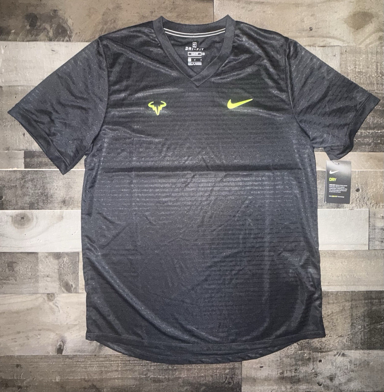 Nike Shirt Mens Large Black/Volt Rafa Nadal Challenger Tennis Court Performance gallery