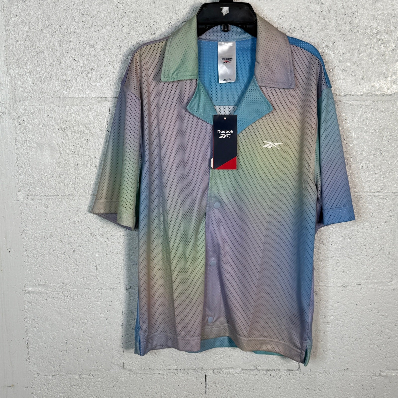 Reebok Men's Classics Dopamine Snap Front Mesh Shirt - Blue Multi Small gallery