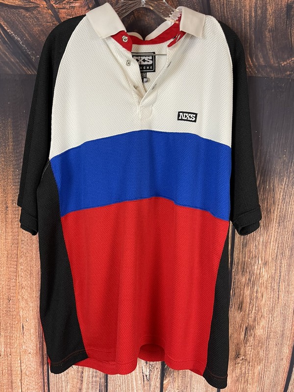 NXS FERRUCHE SHORT SLEEVE MULTI COLOR RED WHITE BLUE BLACK POLO SHIRT SIZE LARGE gallery