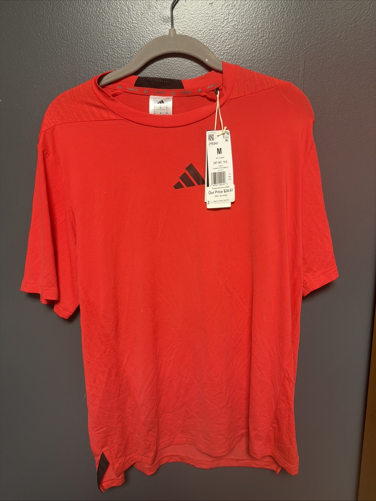 Adidas Shirt Mens Medium Red D4T INT. TEE Training Performance Climacool+ JY6341 gallery