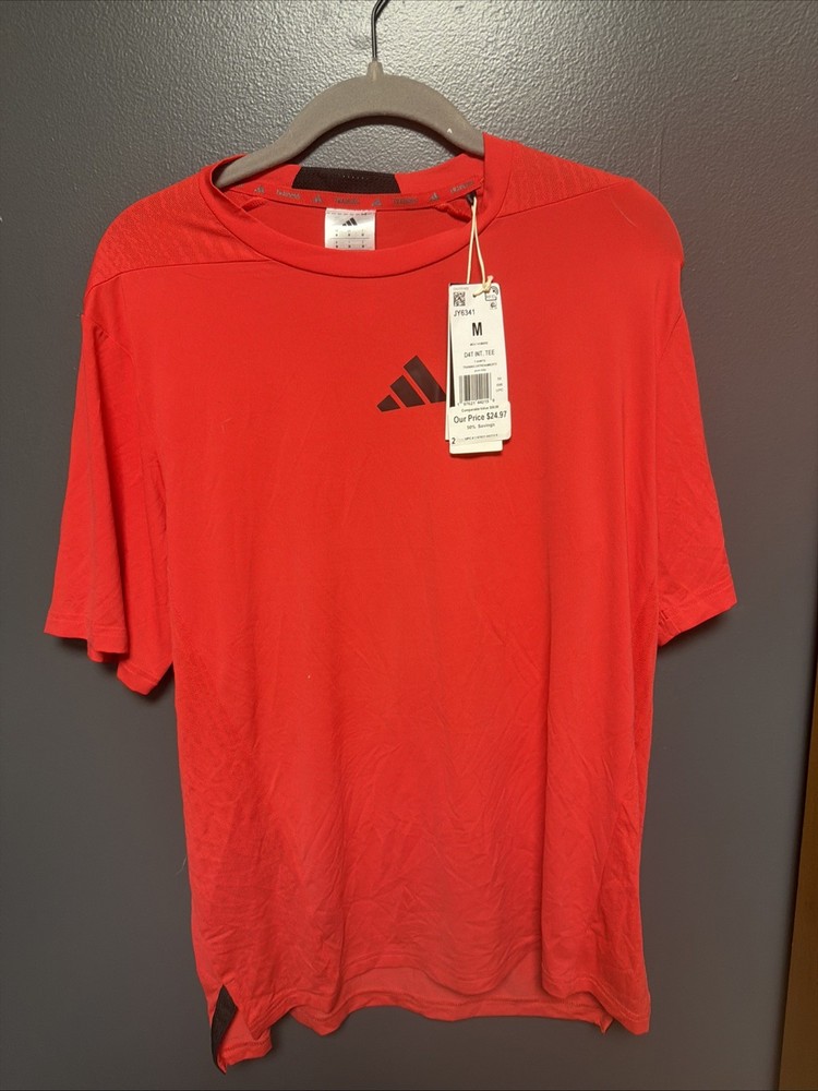 Adidas Shirt Mens Medium Red D4T INT. TEE Training Performance Climacool+ JY6341