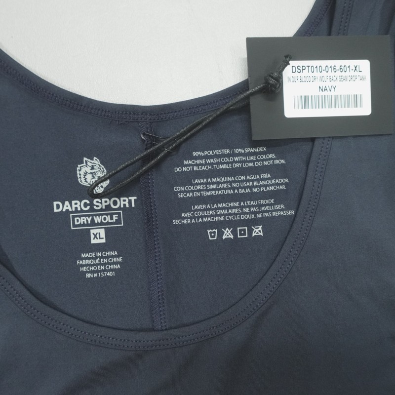 Darc Sport In Our Blood Dry Wolf Back Seam Drop Tank Men's Size XL Navy DSPT010 gallery