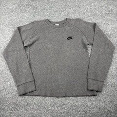 Vintage Nike Shirt Mens M Gray Waffle Knit Thermal Pullover Sweater Swoosh Y2K