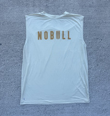 NOBULL Men’s Tank Top L White Cotton Jersey Graphic Logo Gym Training