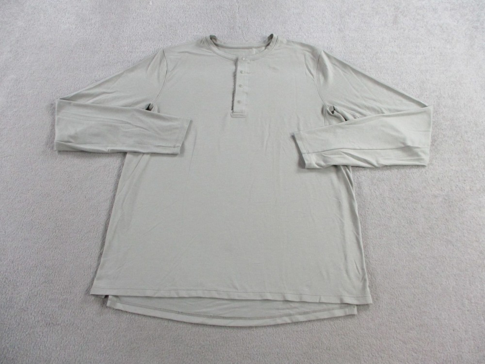 Lululemon Shirt Mens Medium Gray Henley Tech Performance Snap Button Long Sleeve
