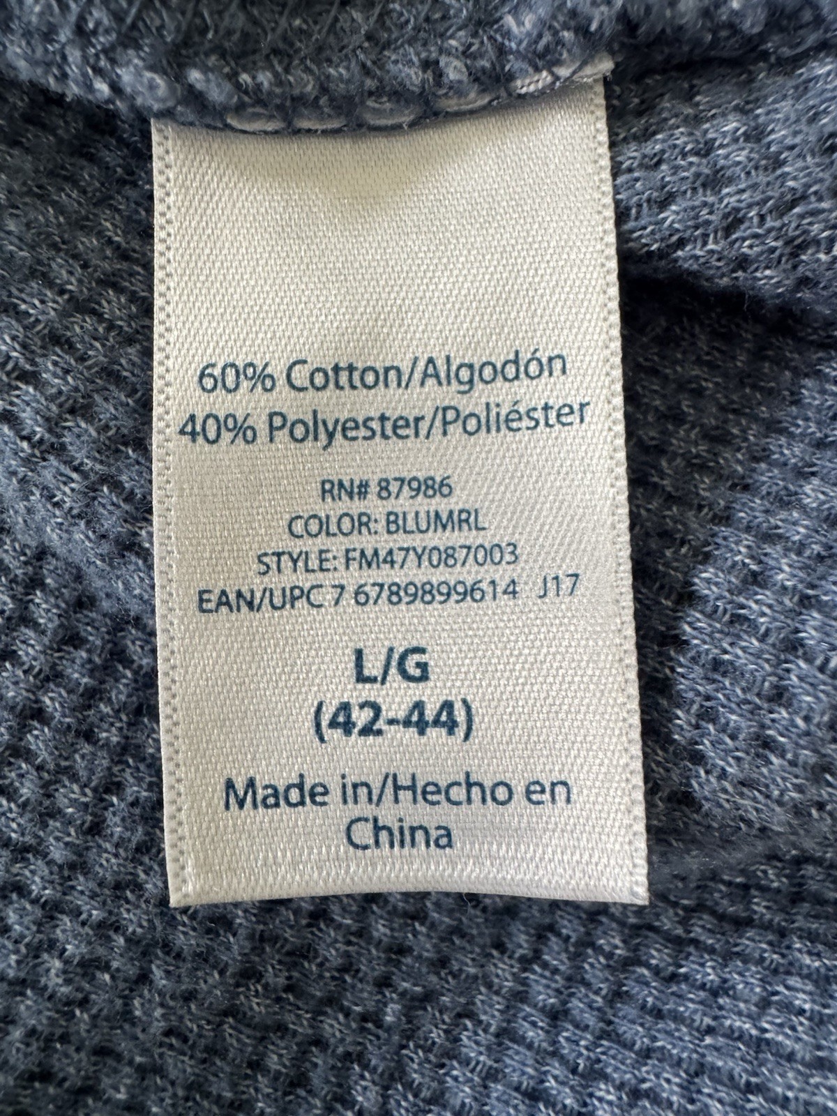 Faded Glory Men's Blue Waffle Knit Long Sleeve Henley T-Shirt Size L gallery