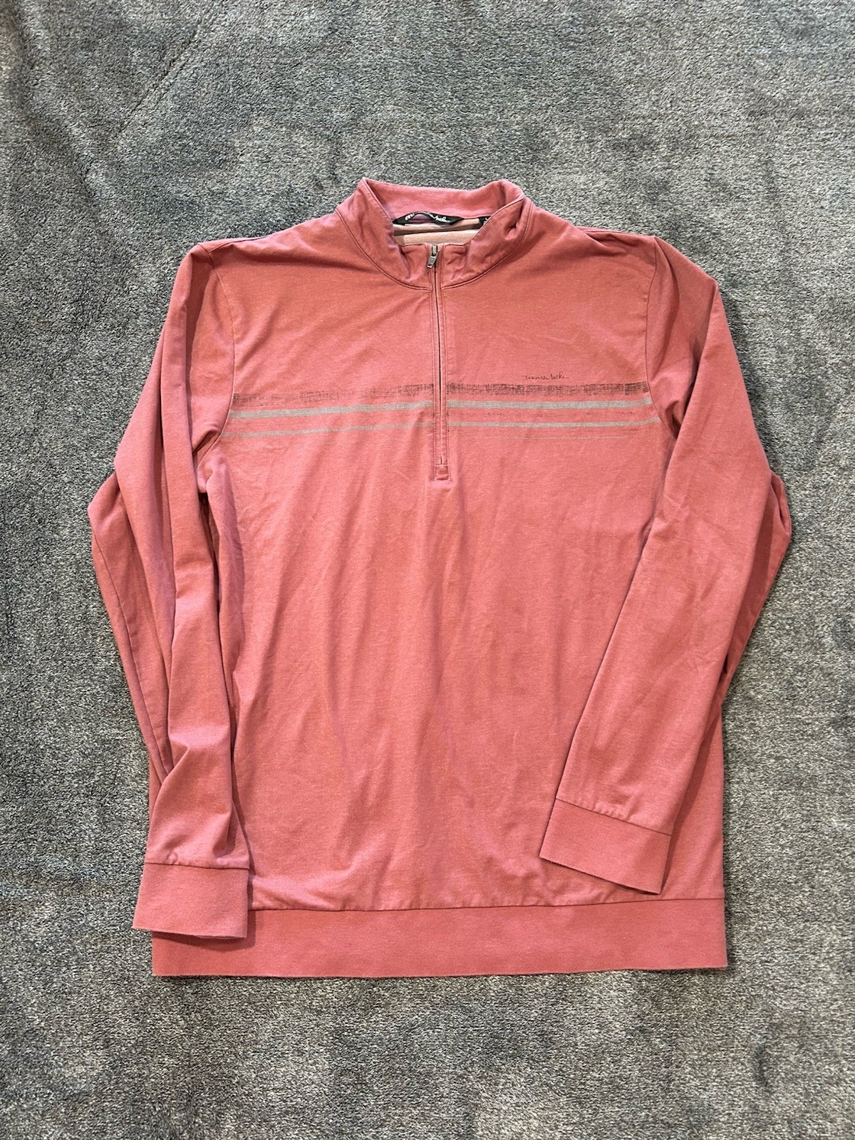 Travis Mathew Men's Large 1/4 Zip Golf Pullover Performance Striped Pink Preppy gallery