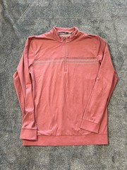 Travis Mathew Men’s Large 1/4 Zip Golf Pullover Performance Striped Pink Preppy
