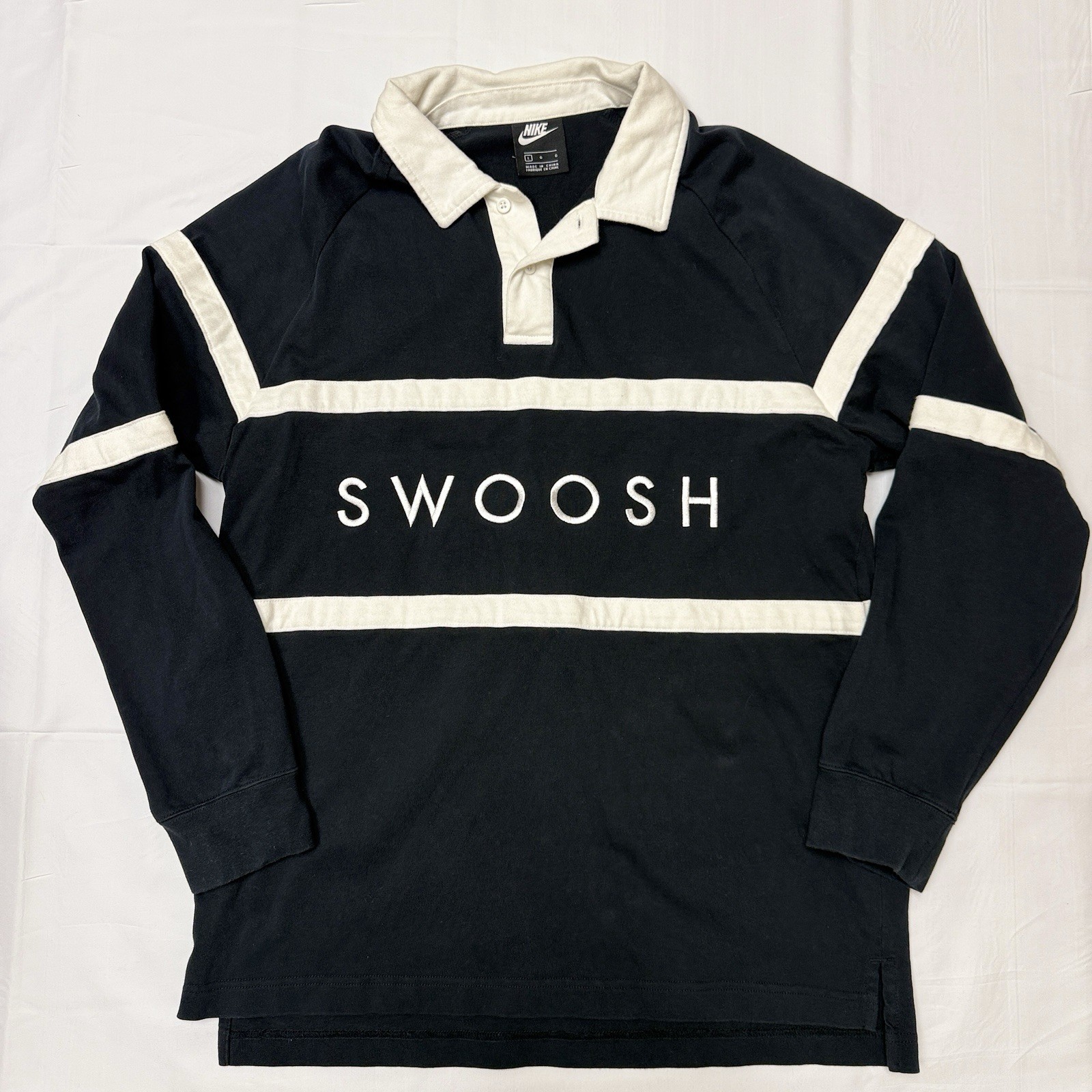 Nike Sportswear Swoosh Long Sleeve Black Rugby Shirt Men's Size Large gallery