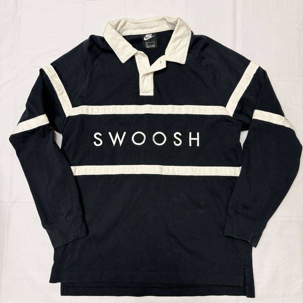 Nike Sportswear Swoosh Long Sleeve Black Rugby Shirt Men's Size Large