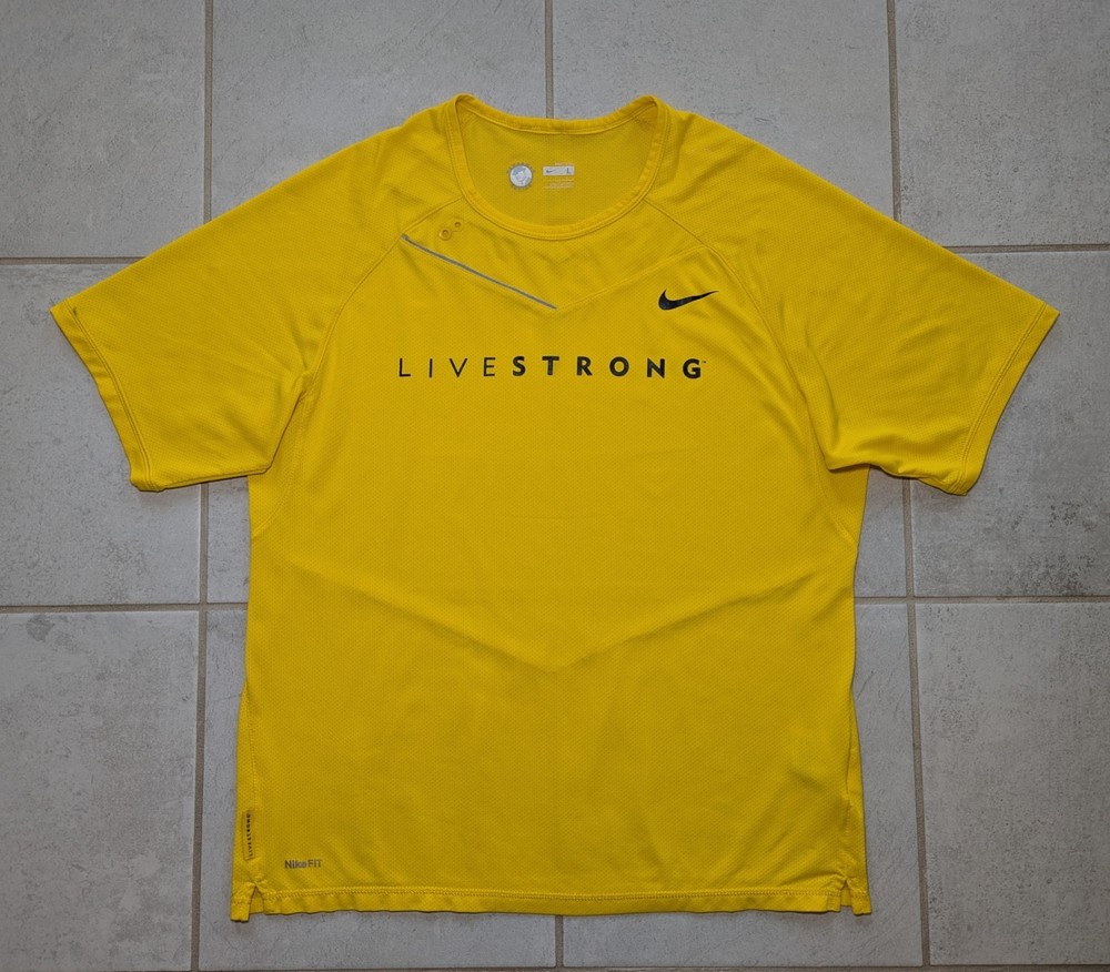 Nike Men's Large Livestrong Shirt Yellow Fit Dry Bowerman Series Cycling