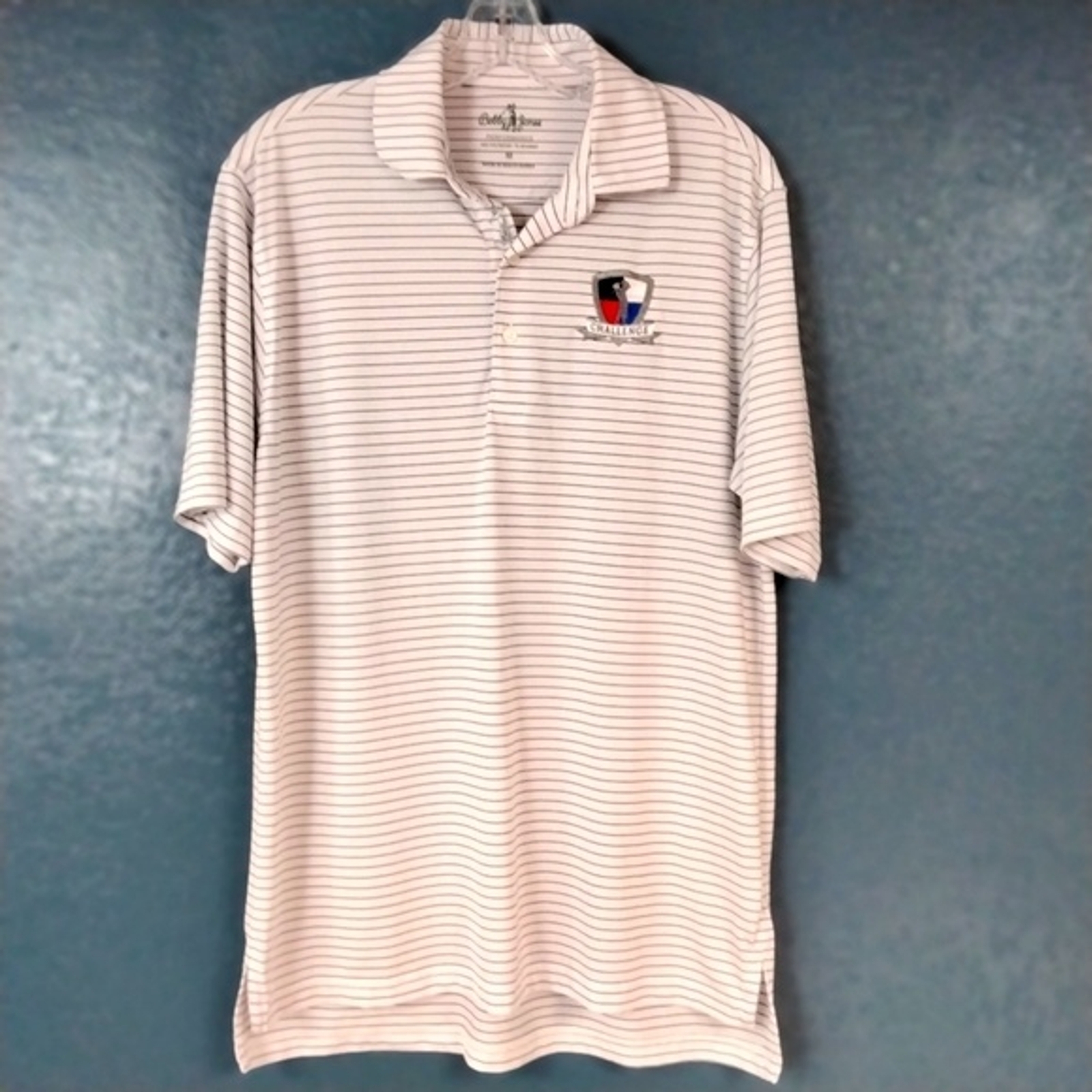 Bobby Jones Performance Golf Polo White/Blue Striped Jersey Knit Sz M Activewear gallery