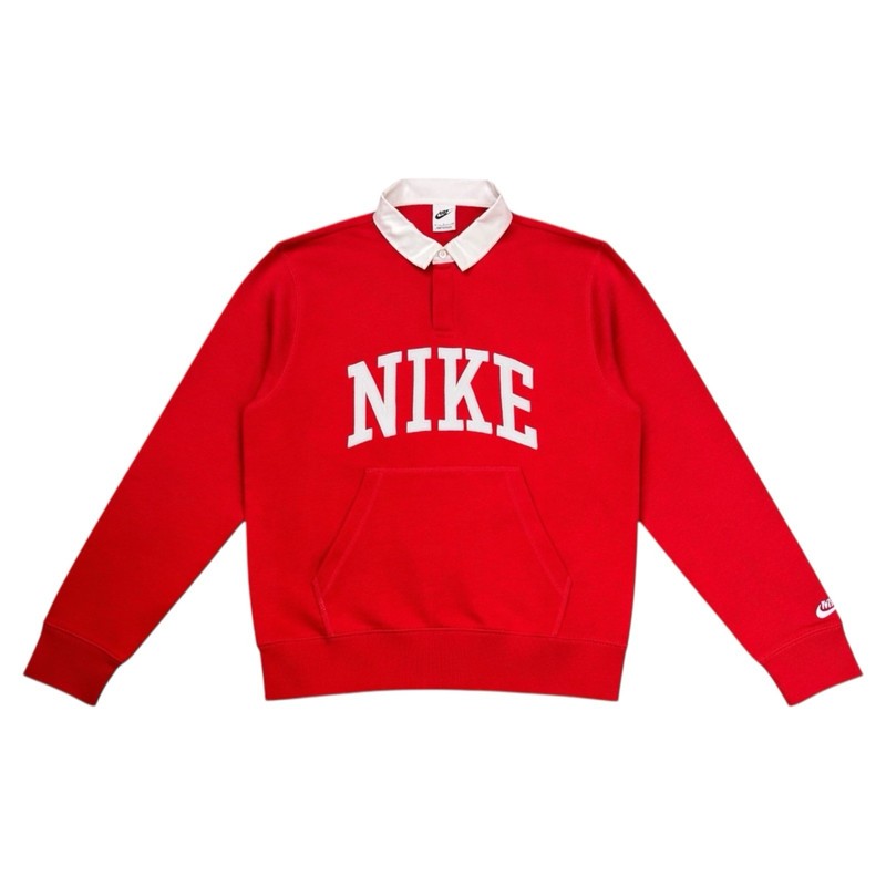 Nike Mens Size Small Athletic Spell Out Logo Fleece Long Sleeve Red Rugby Shirt gallery