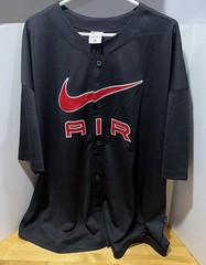 Nike Air Logo Button Up Baseball Jersey Size Large, Black with Red “AIR” Swoosh