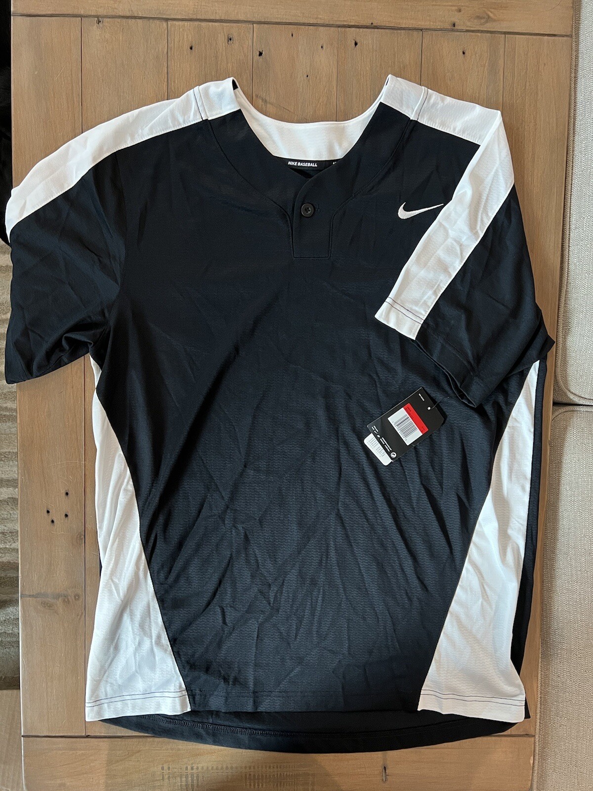 Nike Team Baseball Practice One Button Henley Men's Large Black White BQ5399-012 gallery