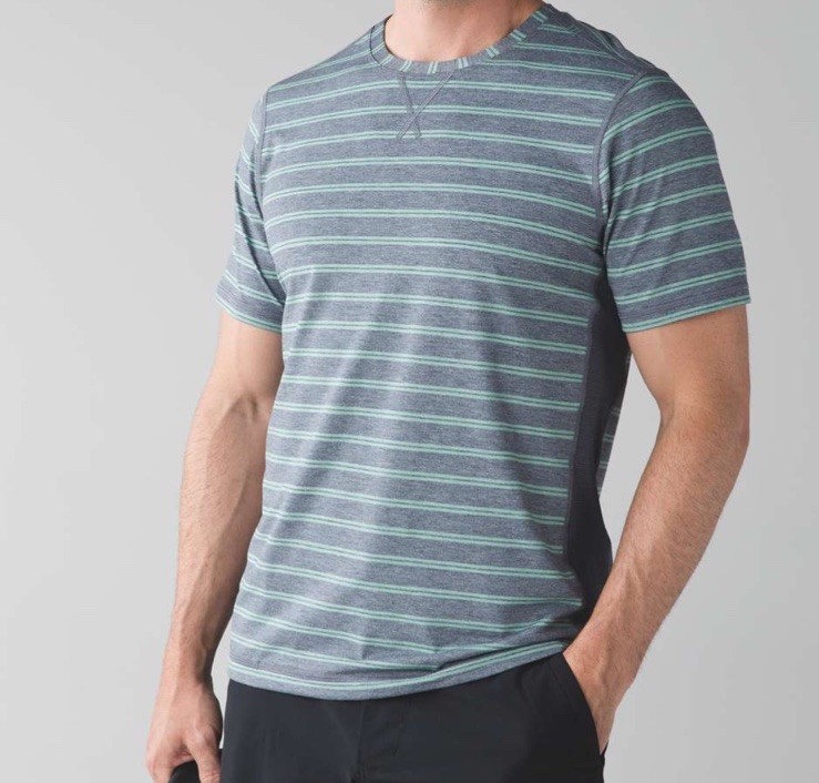 LULULEMON THE CREW DOUBLE DIP STRIPE HEATHERED GRAY AND GREEN SIZE XL gallery
