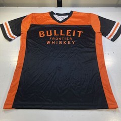 BULLEIT FRONTIER WHISKEY FOOTBALL JERSEY SHIRT Mens L drinking Bullet player