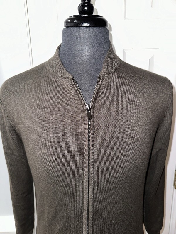 PAUL JONES, OLIVE, MEN'S DESIGNER, ZIP-UP, SWEATER/SHIRT Size: S gallery