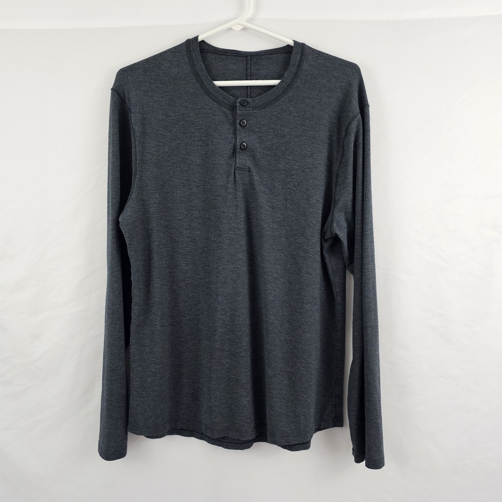 Lululemon Activewear Henley Tee Men's Dark Gray Stretch T-Shirt Medium
