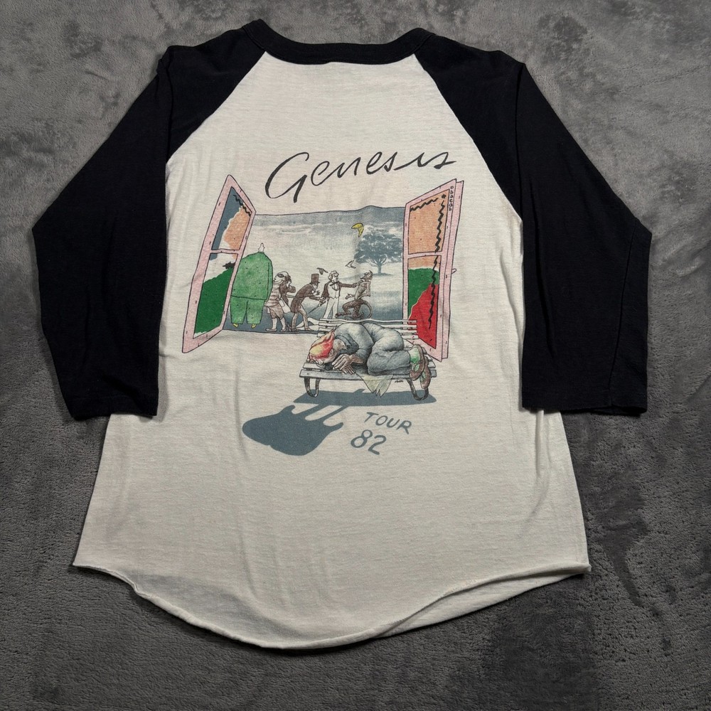 Vintage Hantex Shirt Mens Small White Black Genesis Abacab Tour Raglan Sleeve