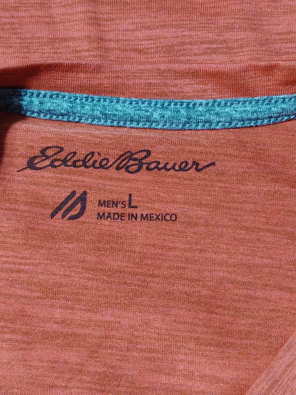 Eddie Bauer FreeDry Motion Tee Shirt Mens L Orange Logo Athletic Stretch Active gallery