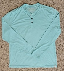 Fair Harbor Shirt Long Sleeve Henley Mens M Sun Protection UPF 50 Blue Green
