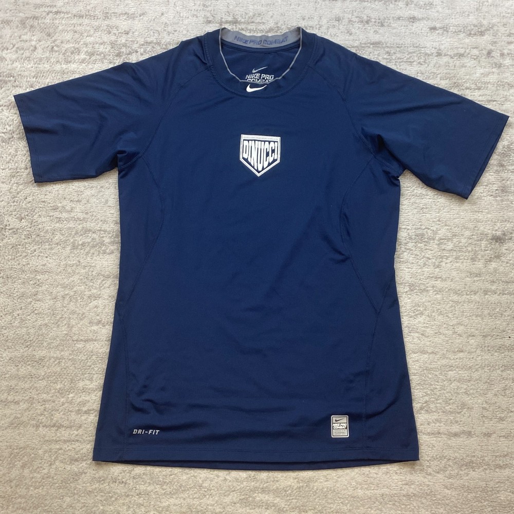 Nike Pro Combat Shirt Medium Blue White Performance Center Swoosh Drifit Preppy