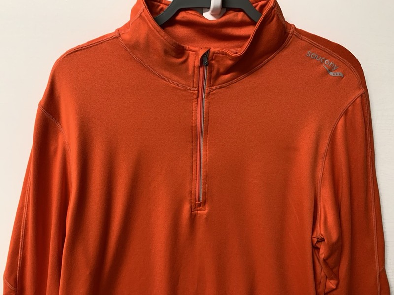 Saucony Men's Orange 1/4 Zip Pullover Mock Neck Long Sleeve Large gallery