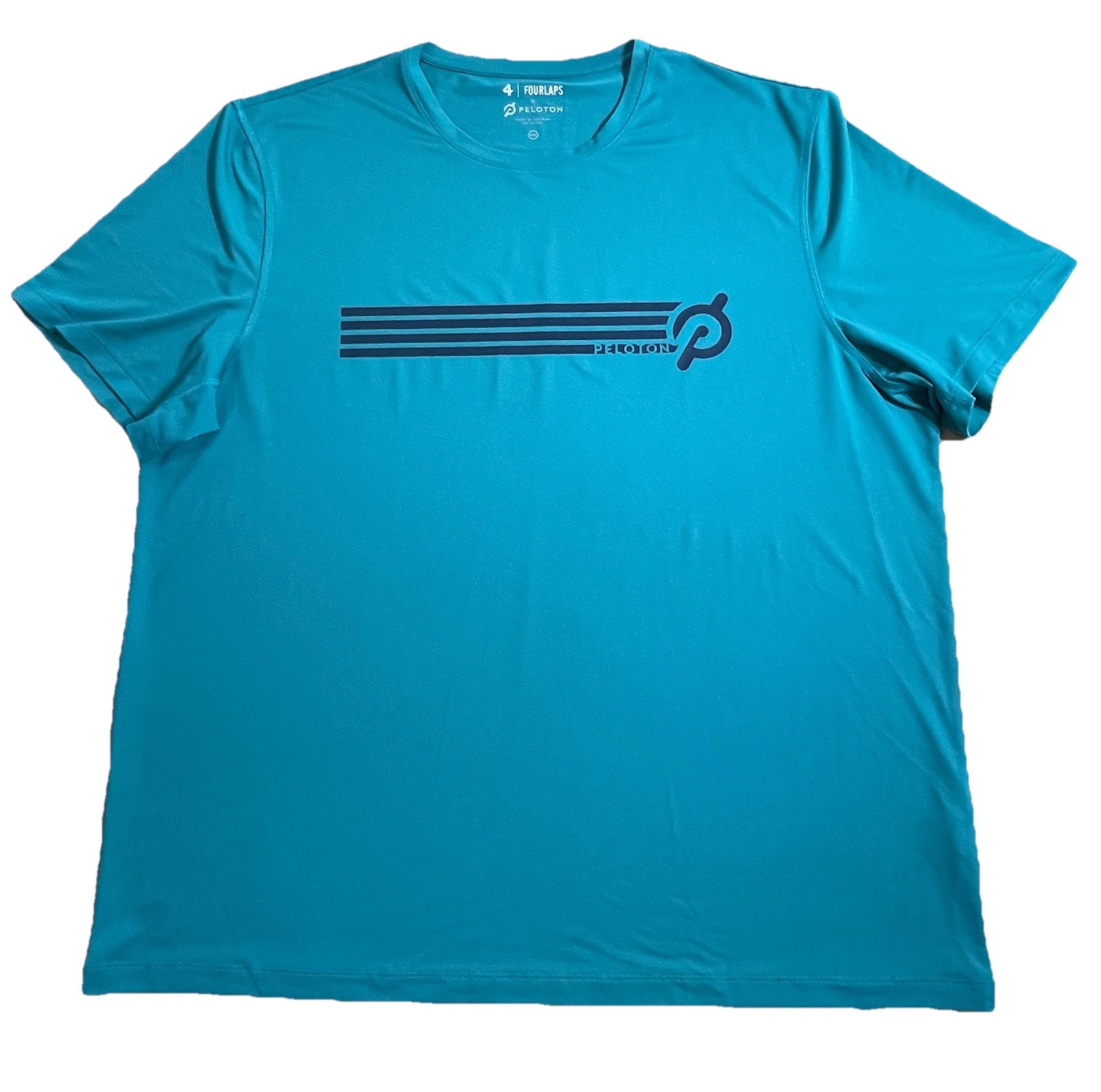 Fourlaps Peloton Performance T-Shirt Mens XXL Teal Recycled RE-UP Logo Cycling gallery