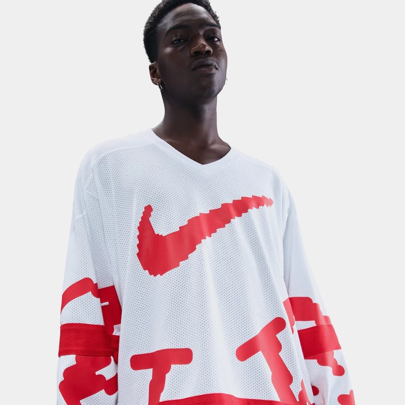 Size L-Nike Sportswear Club Oversized Men's White/Red Hockey Jersey (HV1137-100) gallery