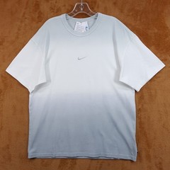 NIKE Shirt Mens Medium White Grey Ombre M90 Center Logo Cotton Tee T-Shirt