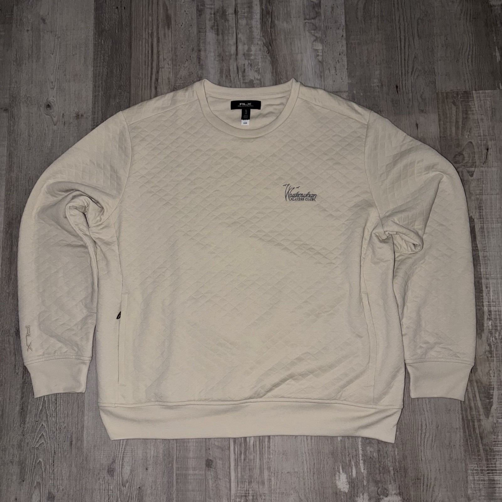 RLX Ralph Lauren Beige Quilted Double Knit Quarter Zip Pullover Men XL Golf Club gallery